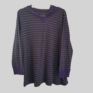 Woman Within Hooded Top 1X Gray Purple Striped Knit Thermal Pullover